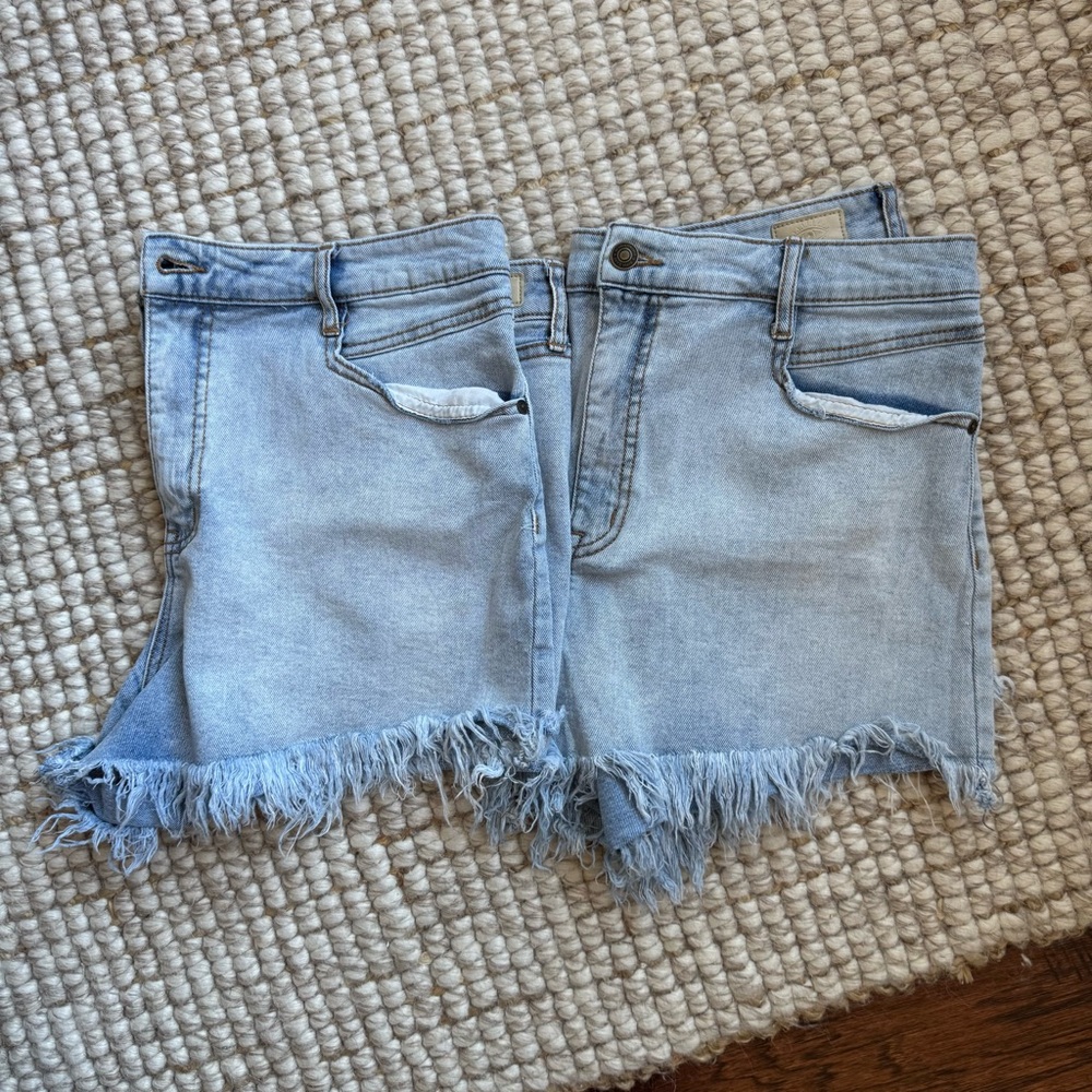 Light Blue Frayed Denim Shorts x 2